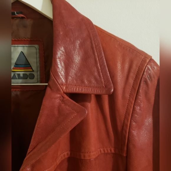 Aldo Vintage Leather Retro Red Semi Trench Lined Coat Boho Woman Large - Picture 6 of 16